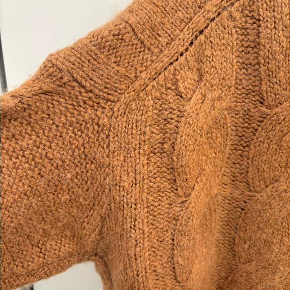 J. Crew Brown Rust Wool Alpaca Blend  Cable Knit Oversized Cardigan Size M - Picture 15 of 16